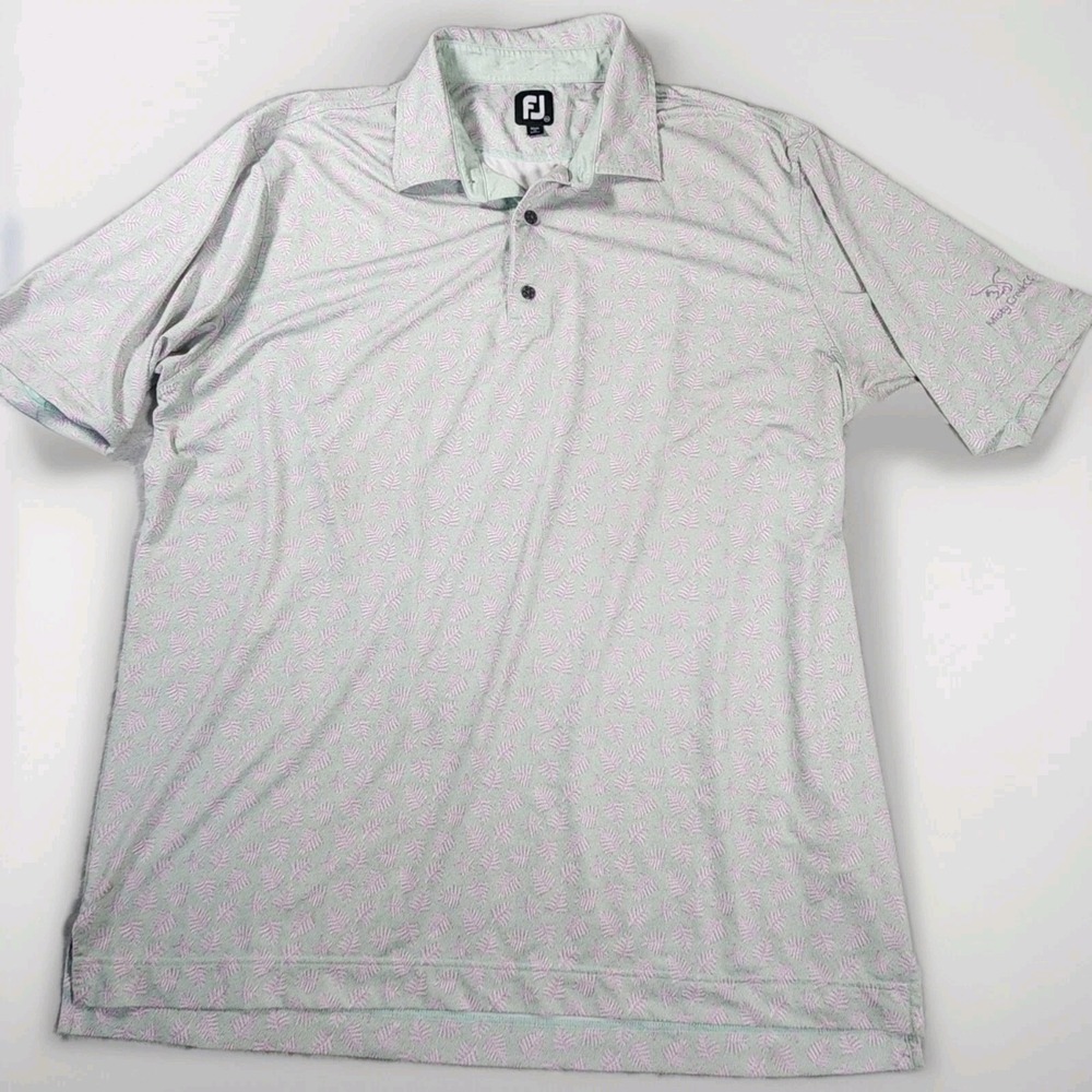 FootJoy FJ Golf Polo‎ Shirt Men's XXL Green Pink Floral Leaf Print